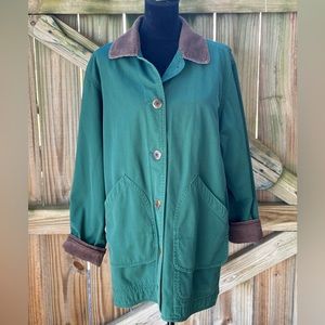 Vintage Lands’ End Dark Green Chore Barn Coat with Brown Corduroy Accents Size M